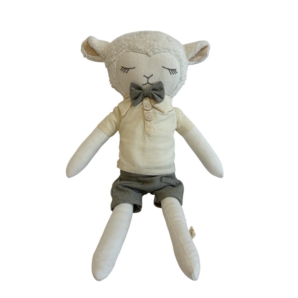 Cuddle + Kind Sebastian the Lamb Plush 12" Handcrafted Cotton Doll with Bowtie